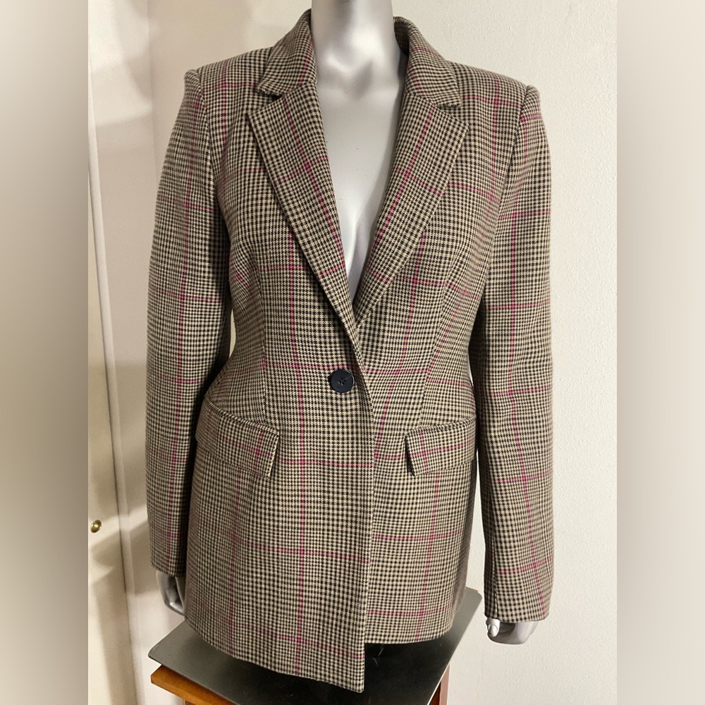 & Other Stories Brown Houndstooth Blazer with Pink Check
